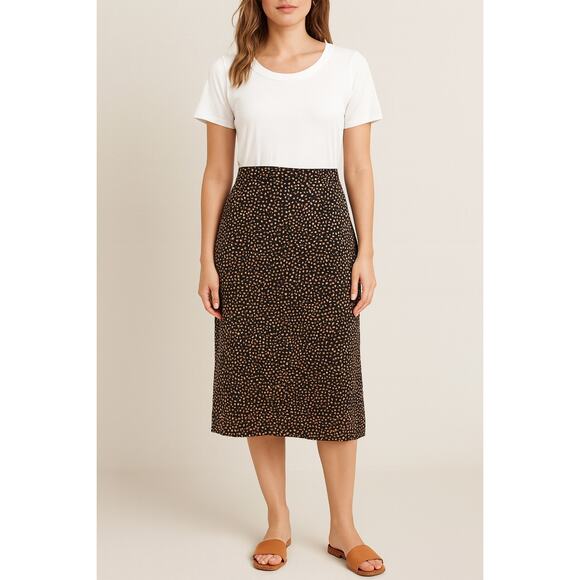 J.CREW | Black & Gold Polka Dot Pull-On Midi Skirt | Size Medium - Picture 2 of 7